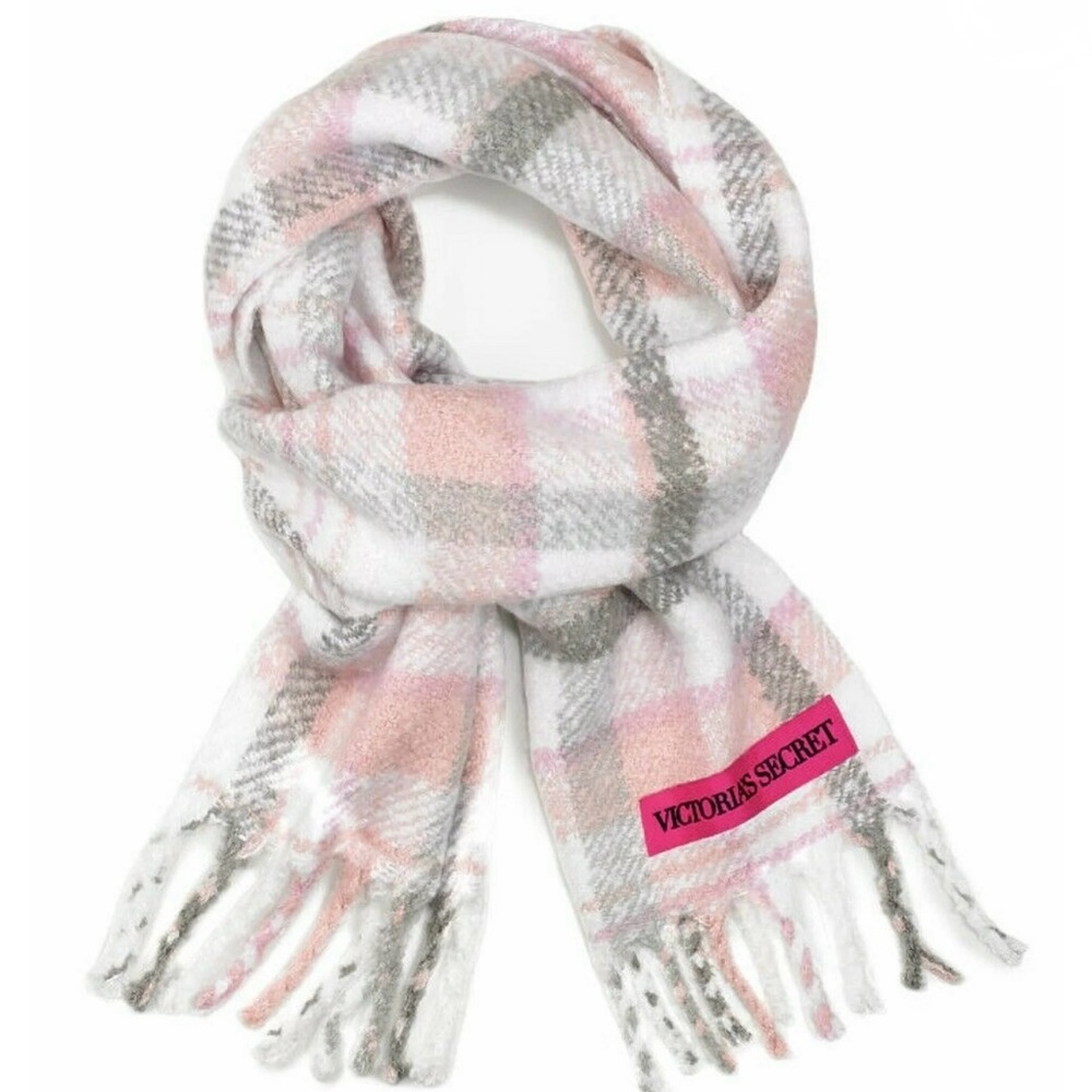 Victoria's Secret - Soft Pink and Gray Checkered Scarf - NWT